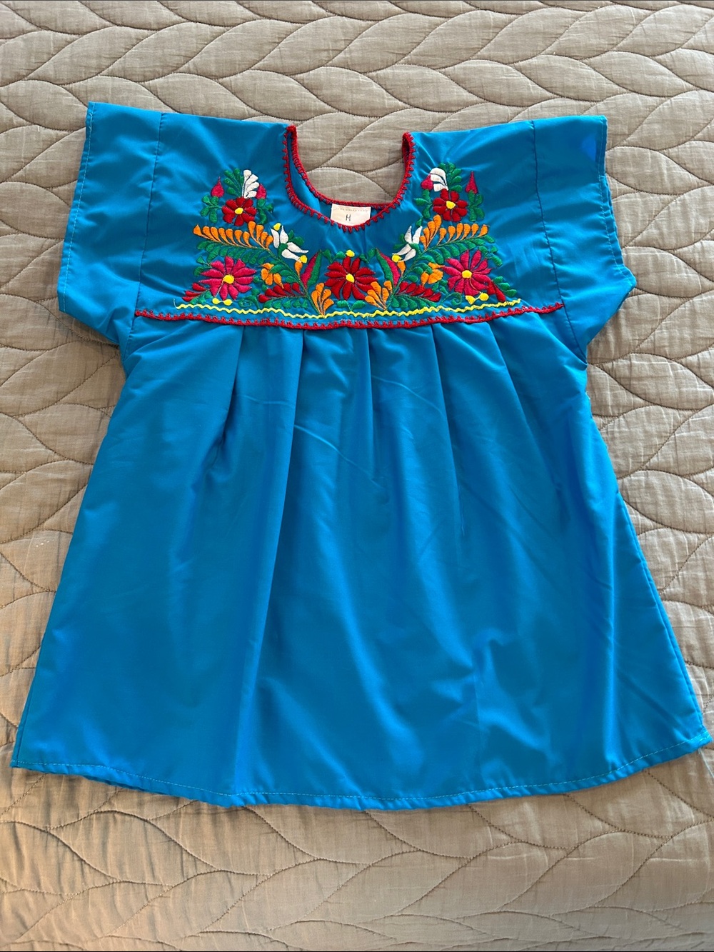 New Alamo Embroidered Floral Turquoise Cotton Short Sleeved Shirt